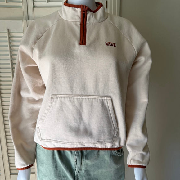 Vans Tops - Vans Beige Rust Quarter Zip Fleece Sweatshirt S